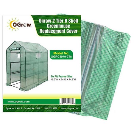 KING Ogrow 2 Tier 8 Shelf Greenhouse PE Replacement Cover - To Fit Frame Size 49.2"W X 74"D X 74.8"H OGRC4979-2T8